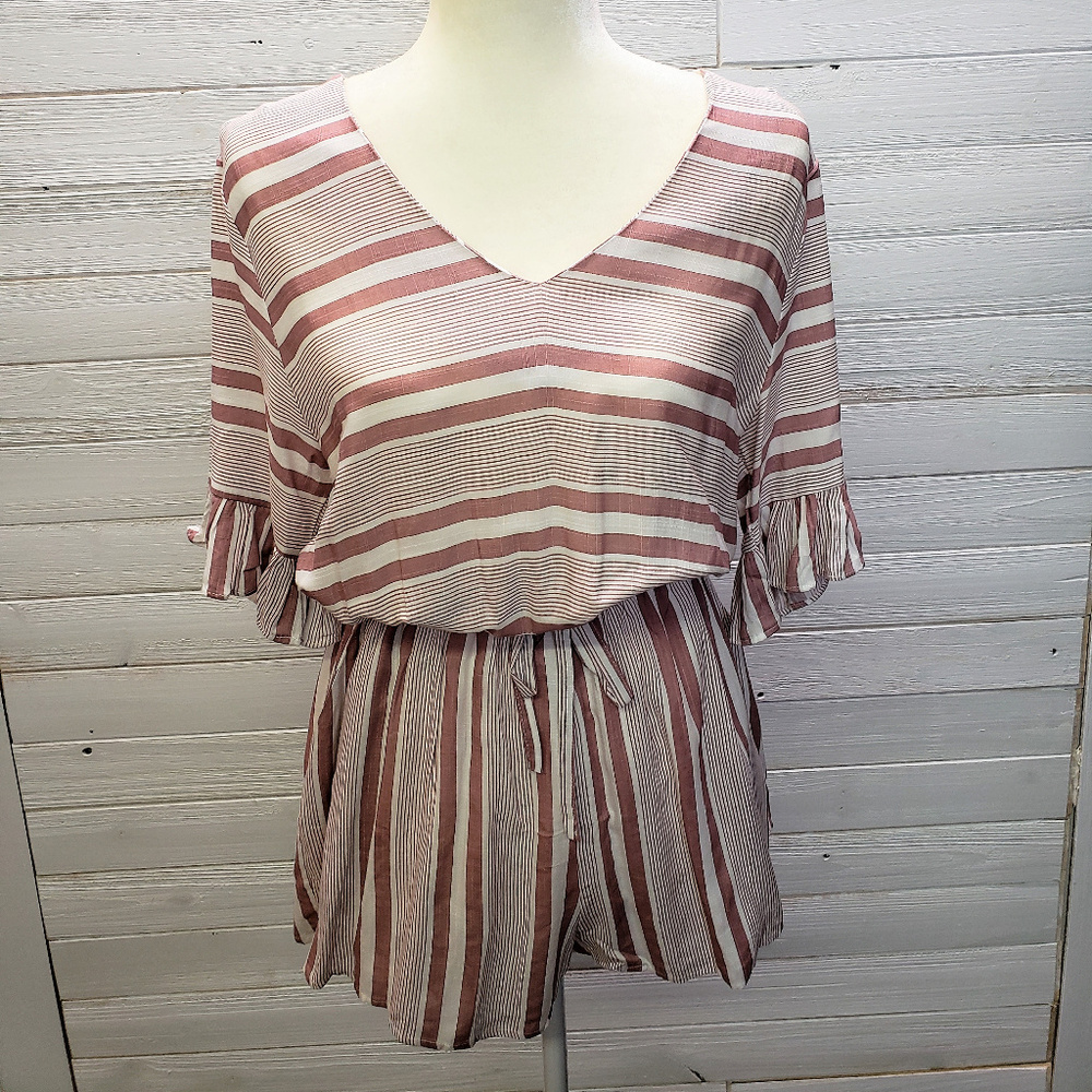 Pink and White Striped Romper